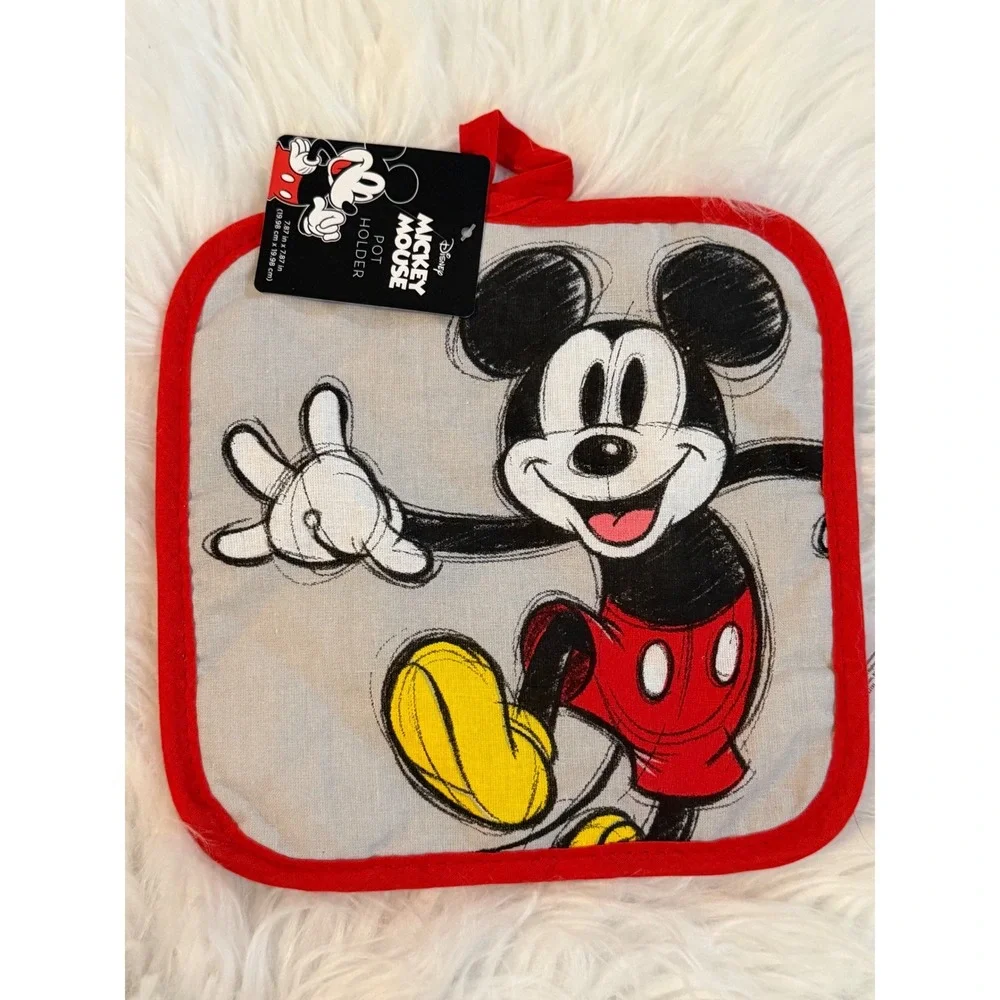 Disney Mickey Mouse 3pc Kitchen Set Towel Oven Mitt Pot Holder Red Grey White